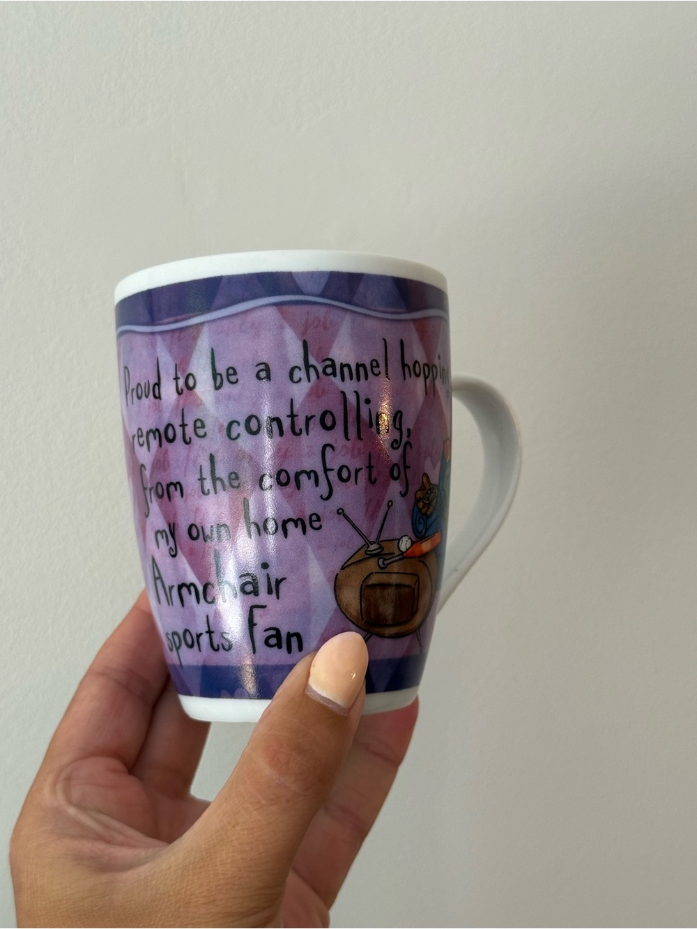 Purple 'Armchair Sports Fan' Ceramic Mug